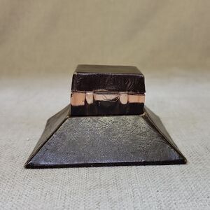 Cut Glass Fitted Square Inkwell & Lid with Matching Pyramid Base Stand - Vintage